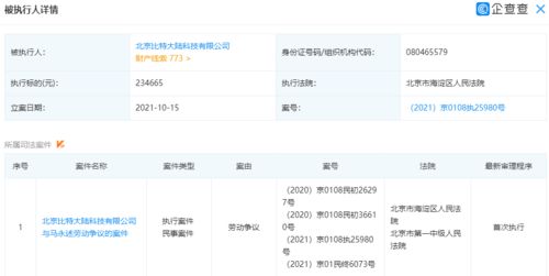 比特大陸公司新增被執(zhí)行人信息，執(zhí)行標(biāo)的為23萬(wàn)元